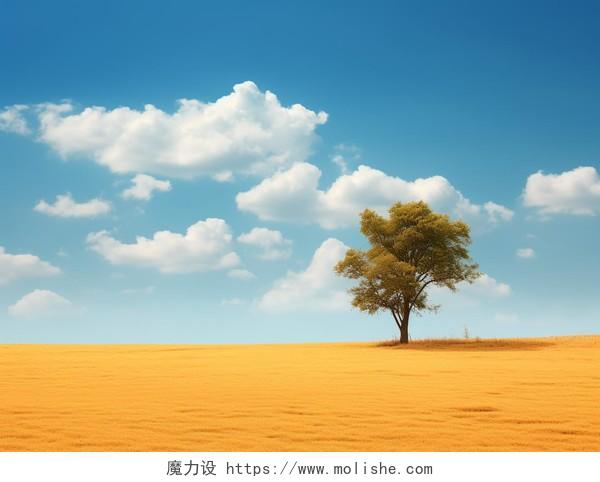 蓝天黄土地一棵树天空蓝色天空背景自然风景壁纸清新电脑壁纸